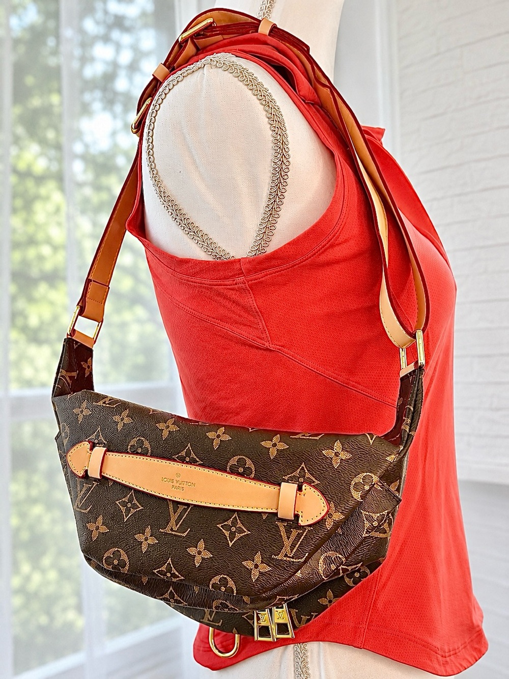 Designer Inspired Monogram Bumbag Belt Bag  Brown and Gold  Convertible - Picture 7 of 16